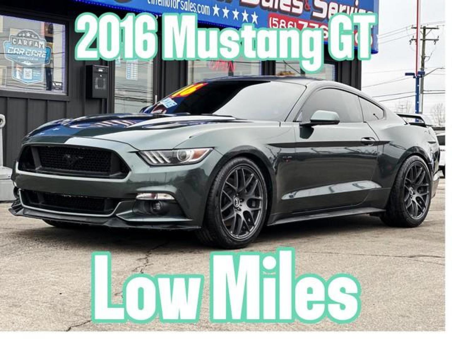 2016 GUARD METTALIC FORD MUSTANG (1FA6P8CF1G5) with an V8,5.0L(302 CID),DOHC engine, AUTOMATIC transmission, located at 14600 Frazho Road, Warren, MI, 48089, (586) 776-3400, 42.485996, -82.974220 - Photo#0