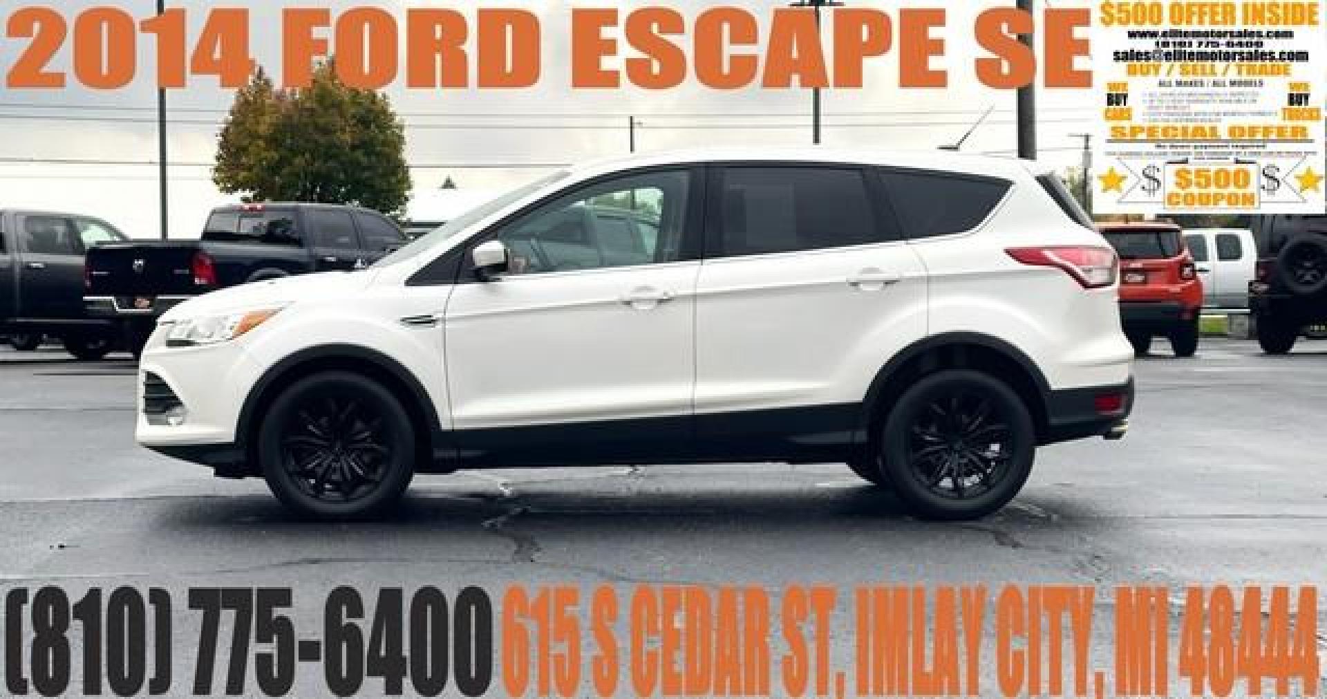 2014 WHITE FORD ESCAPE (1FMCU0GXXEU) with an L4,1.6L(97 CID),DOHC engine, AUTOMATIC transmission, located at 14600 Frazho Road, Warren, MI, 48089, (586) 776-3400, 42.485996, -82.974220 - Photo#0