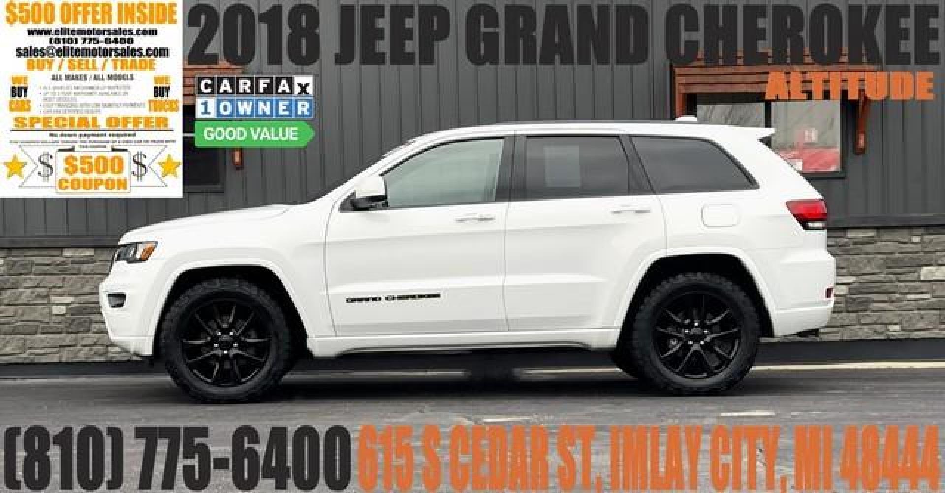 2018 WHITE JEEP GRAND CHEROKEE (1C4RJFAG9JC) with an V6,3.6L(220 CID),DOHC engine, AUTOMATIC transmission, located at 14600 Frazho Road, Warren, MI, 48089, (586) 776-3400, 42.485996, -82.974220 - Photo#0