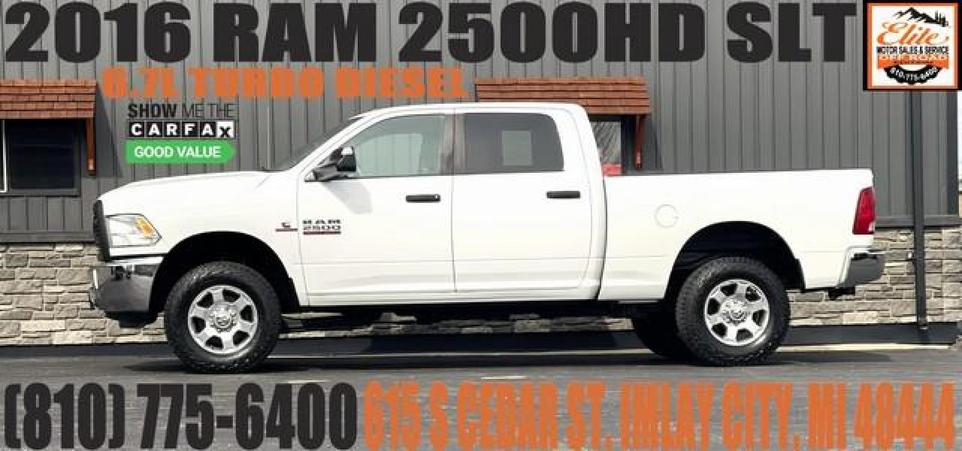 2016 WHITE RAM 2500 (3C6UR5DL4GG) with an L6,6.7L(408 CID),OHV engine, AUTOMATIC transmission, located at 14600 Frazho Road, Warren, MI, 48089, (586) 776-3400, 42.485996, -82.974220 - Photo#0