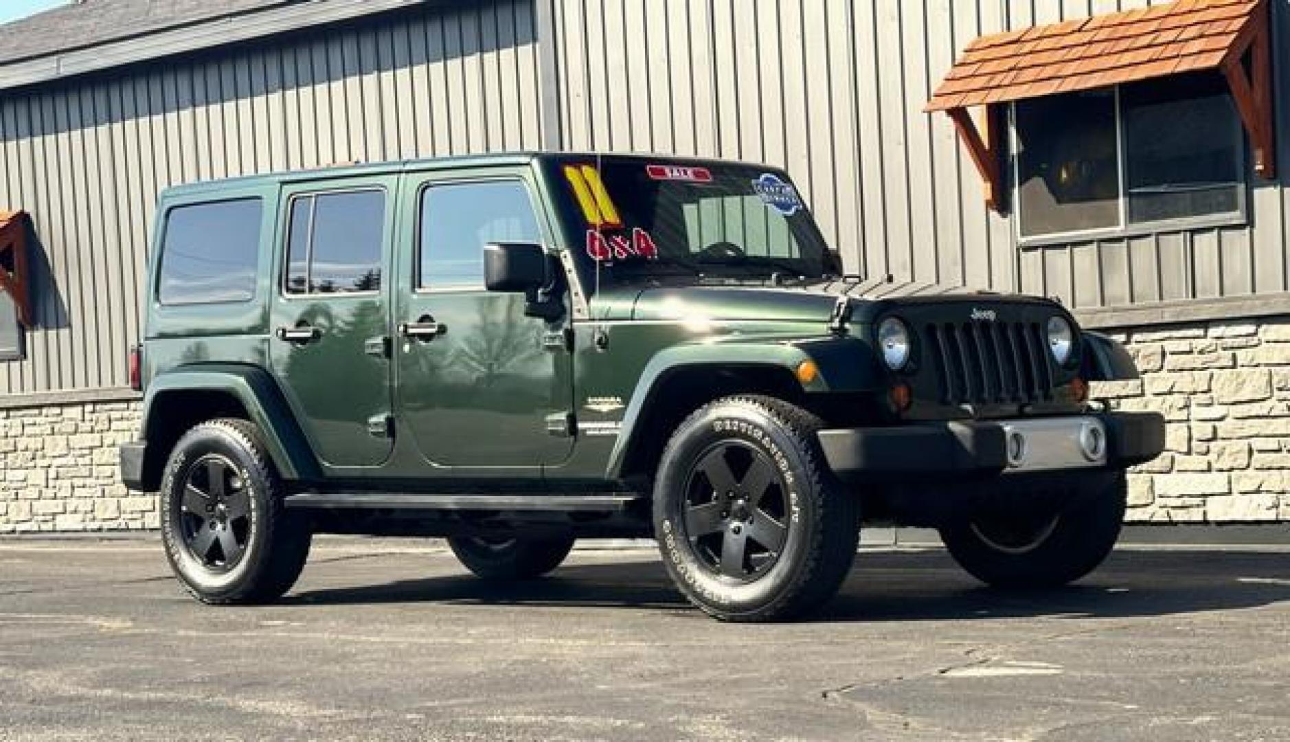 2011 GREEN PEARL JEEP WRANGLER (1J4BA5H17BL) with an V6,3.8L(231 CID),OHV engine, AUTOMATIC transmission, located at 14600 Frazho Road, Warren, MI, 48089, (586) 776-3400, 42.485996, -82.974220 - Photo#2