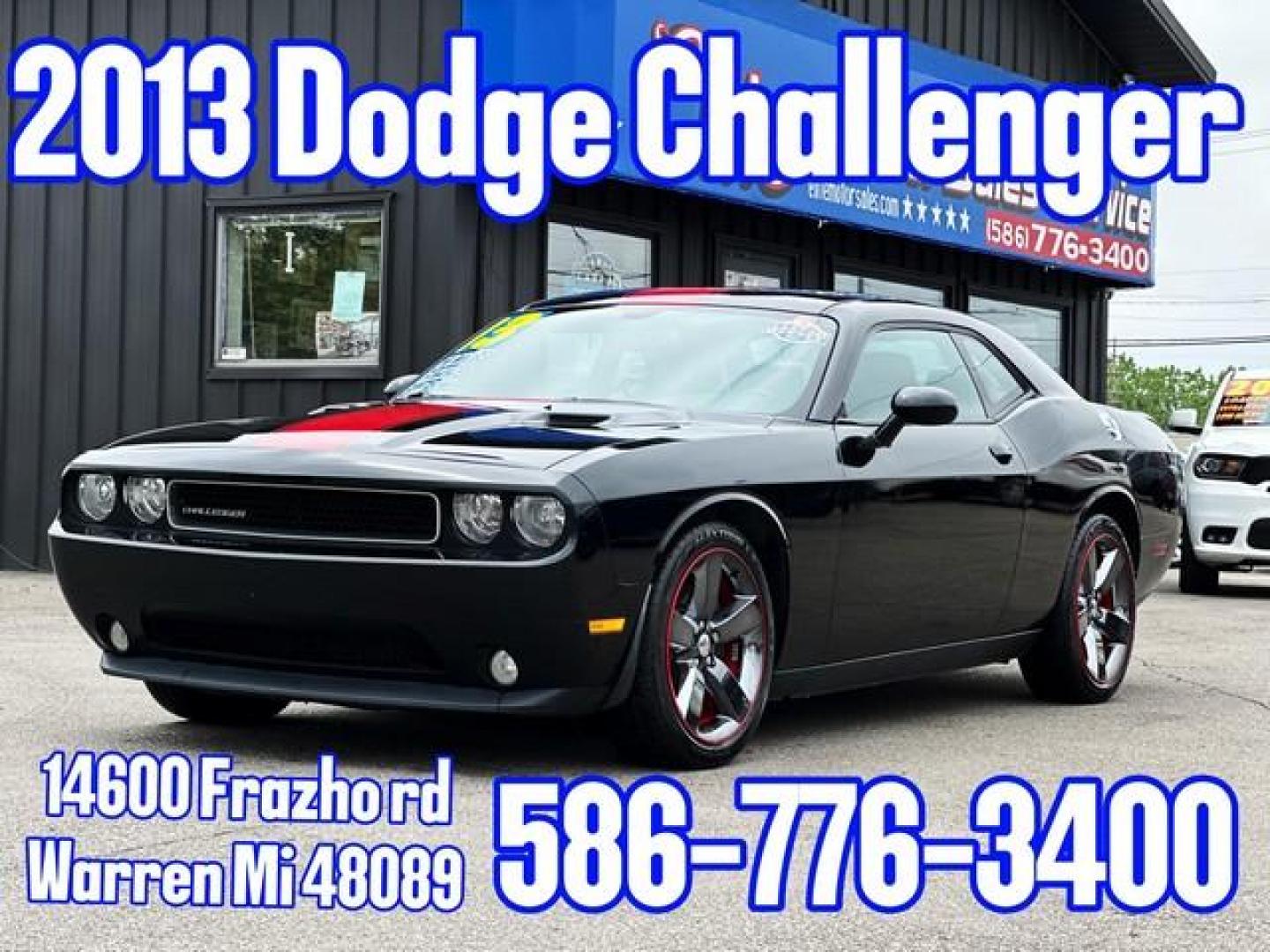 2013 BLACK DODGE CHALLENGER (2C3CDYAG6DH) with an V6,3.6L(220 CID),DOHC engine, AUTOMATIC transmission, located at 14600 Frazho Road, Warren, MI, 48089, (586) 776-3400, 42.485996, -82.974220 - Photo#0