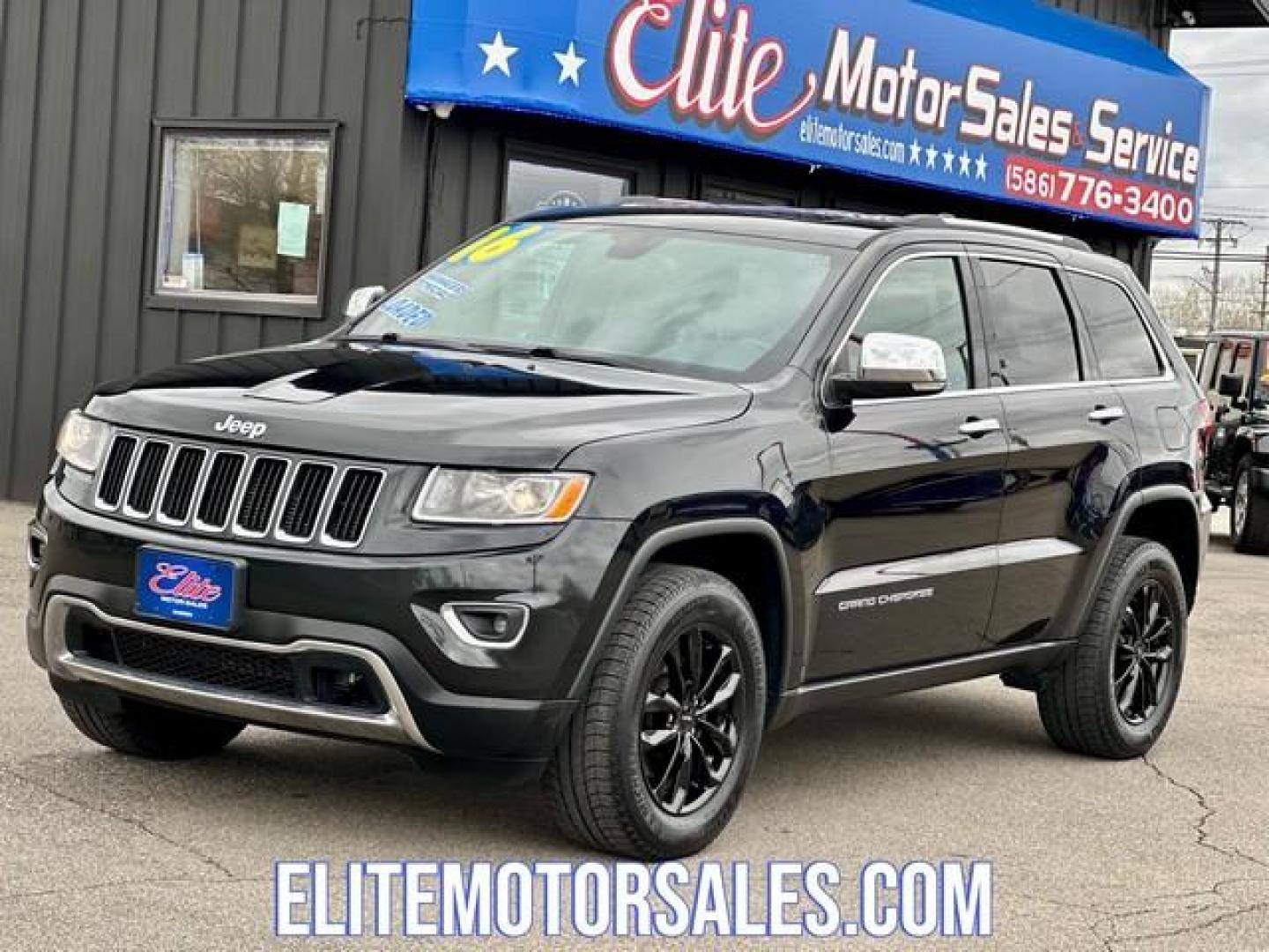 2016 BLACK JEEP GRAND CHEROKEE (1C4RJFBG2GC) with an V6,3.6L(220 CID),DOHC engine, located at 14600 Frazho Road, Warren, MI, 48089, (586) 776-3400, 42.485996, -82.974220 - Photo#0