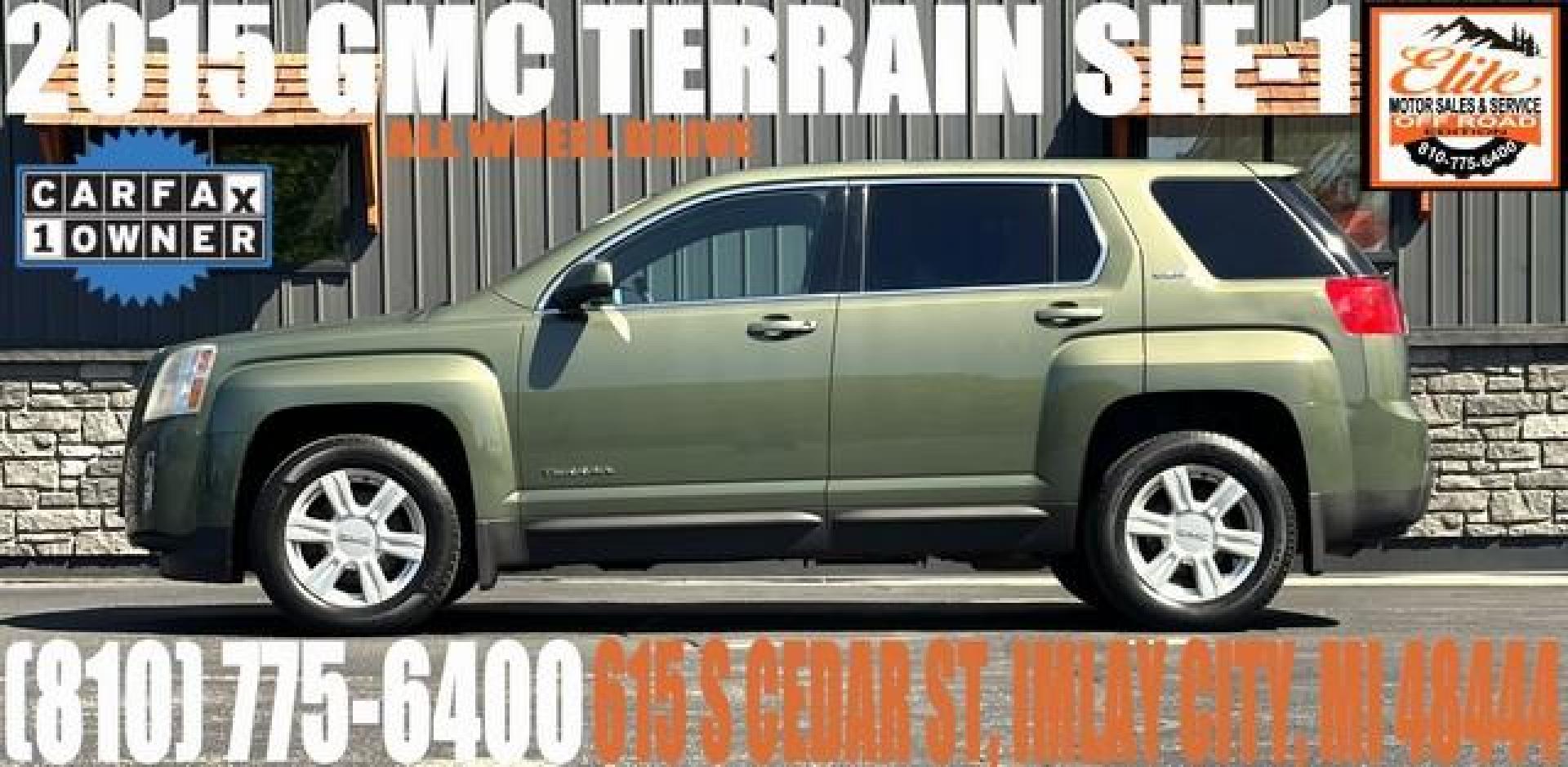 2015 Cypress Green Metallic GMC TERRAIN (2GKFLVEK7F6) with an L4,2.4L(145 CID),DOHC engine, AUTOMATIC transmission, located at 14600 Frazho Road, Warren, MI, 48089, (586) 776-3400, 42.485996, -82.974220 - Photo#0