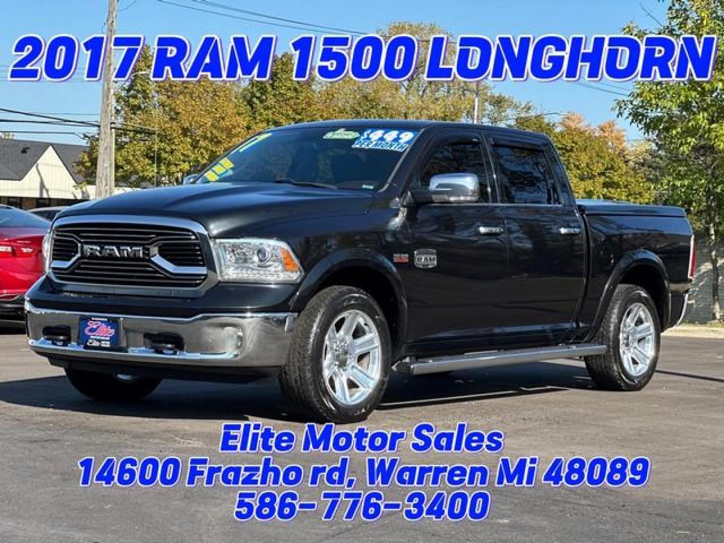 2017 BLACK RAM 1500 (1C6RR7PT4HS) with an V8,5.7L(345 CID),OHV engine, AUTOMATIC transmission, located at 14600 Frazho Road, Warren, MI, 48089, (586) 776-3400, 42.485996, -82.974220 - Photo#0