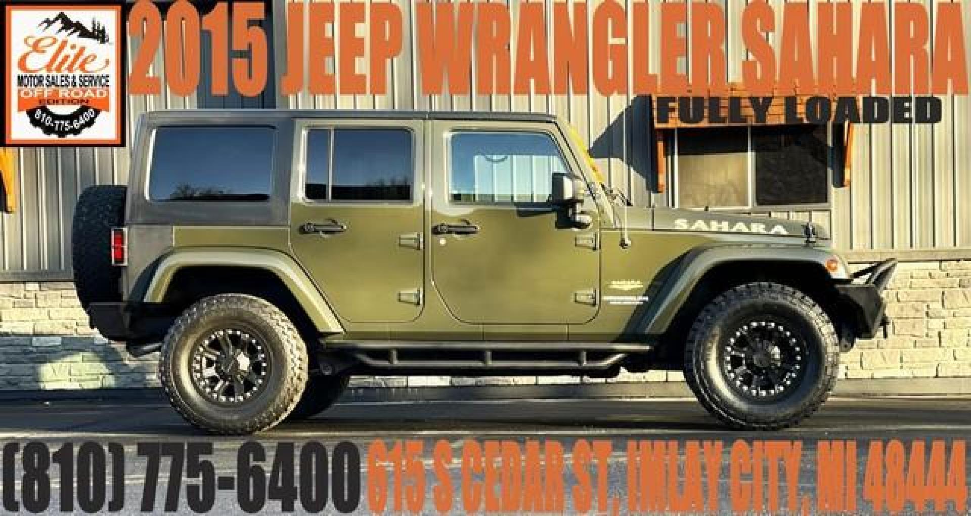 2015 GREEN JEEP WRANGLER (1C4BJWEG4FL) with an V6,3.6L(220 CID),DOHC engine, AUTOMATIC transmission, located at 14600 Frazho Road, Warren, MI, 48089, (586) 776-3400, 42.485996, -82.974220 - Photo#0